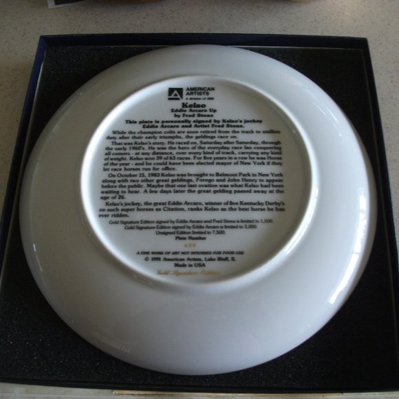 Fred Stone Gold Signature Edition Kelso Eddie Arcaro Up Collectors Plate - Picture 3 of 10